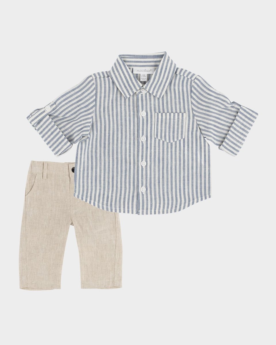Boy's Striped Linen Top & Pants, Size 3M-24